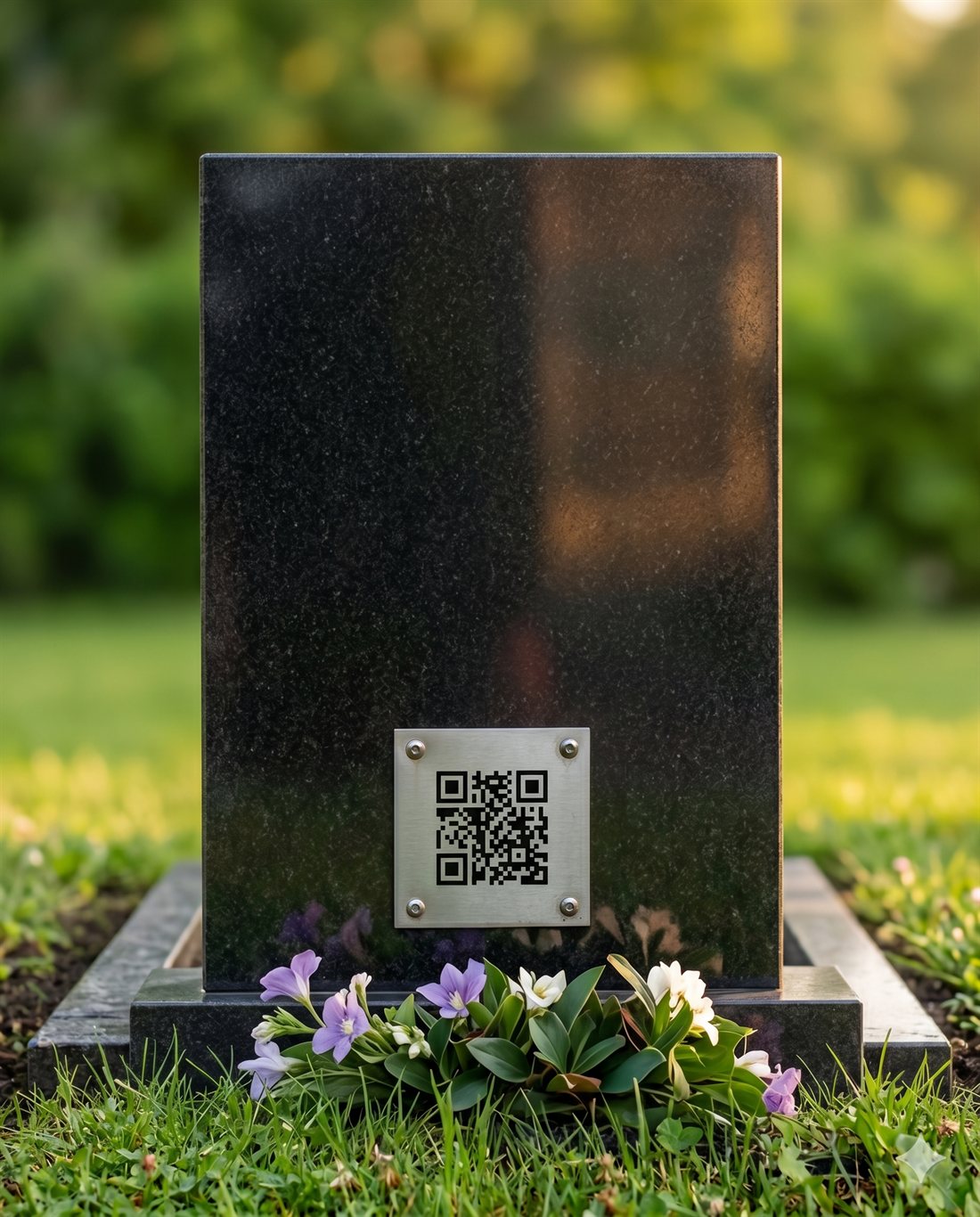 Гранитный памятник с металлической QR-табличкой на болтах
